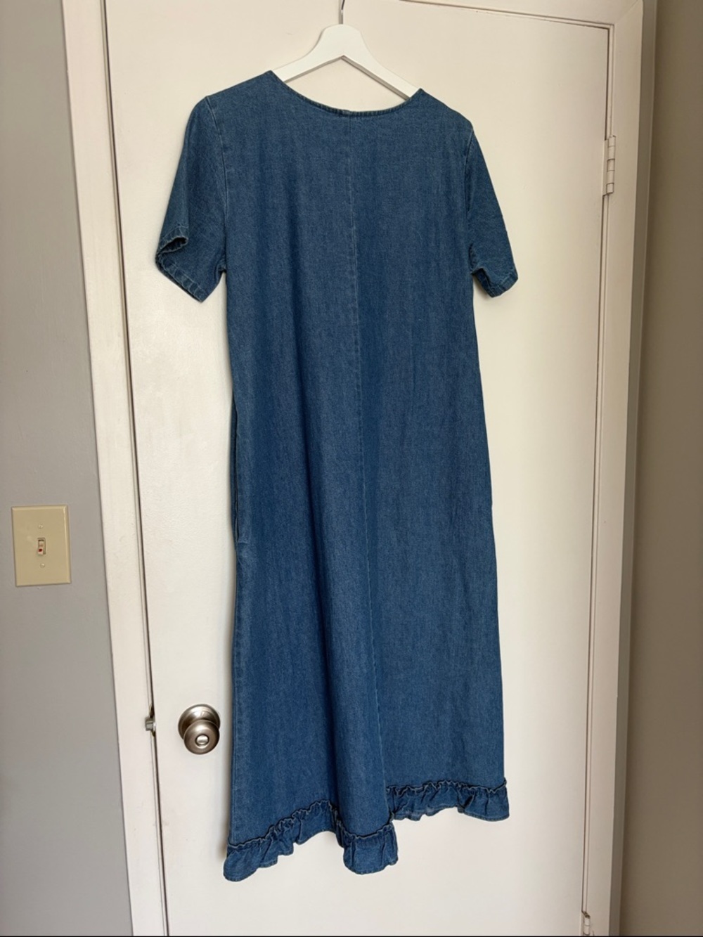 VINTAGE Denim Sunflower Floral Cotton Midi Dress Small - Picture 7 of 7